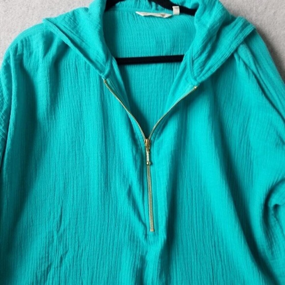 Soft Surroundings Large Kemia Gauze Pullover 1/2 Zip Hoodie Comfy Casual - Picture 2 of 9